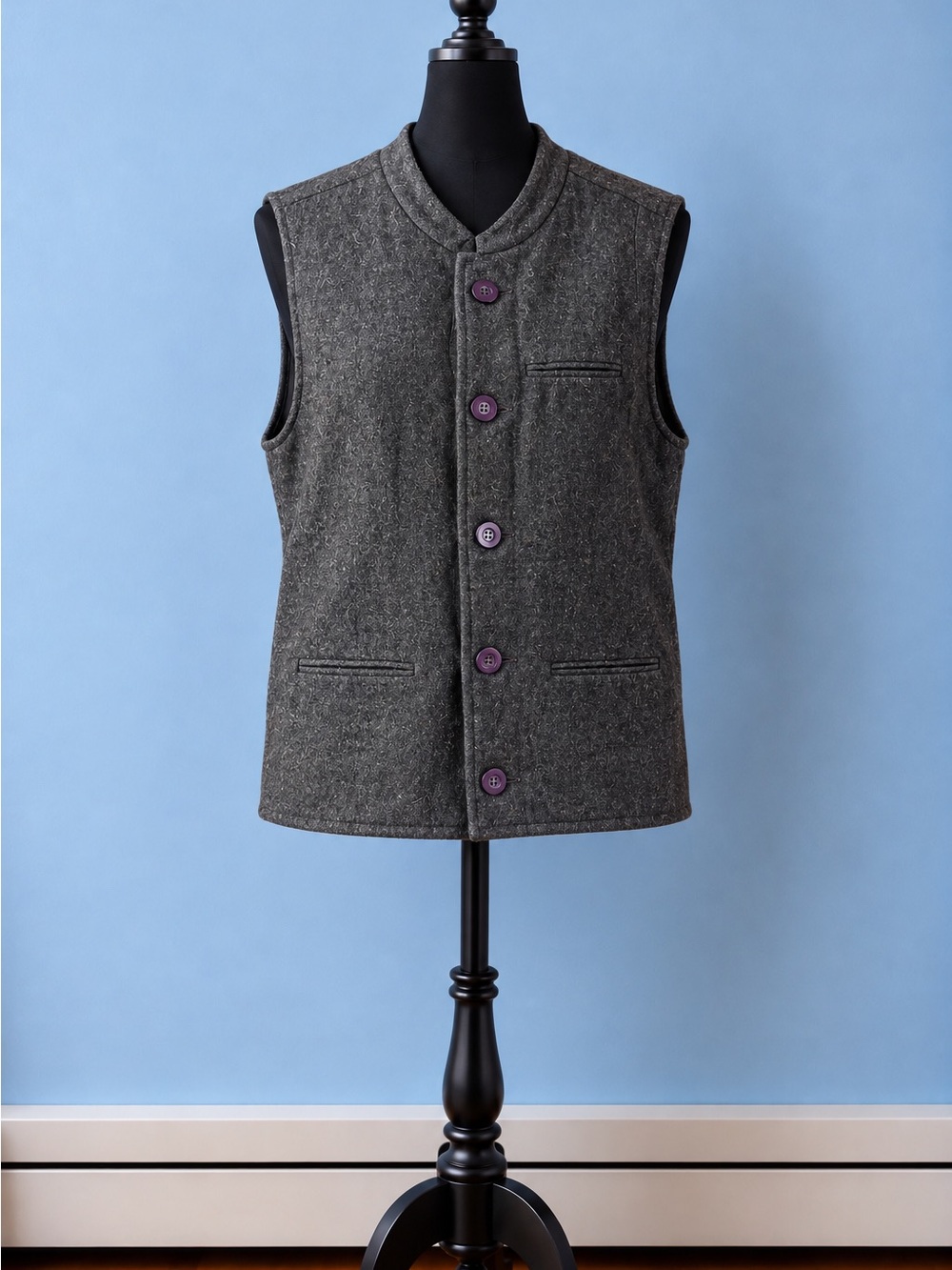 Charcoal Wool Blend Button Vest - Gray